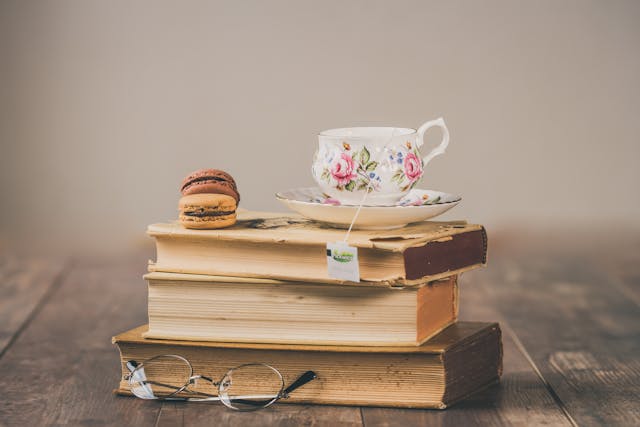 book stack and tea cup