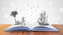 open book with characters coming out of the book